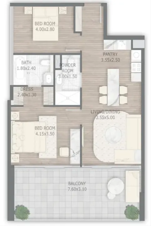 2 BR floor plan