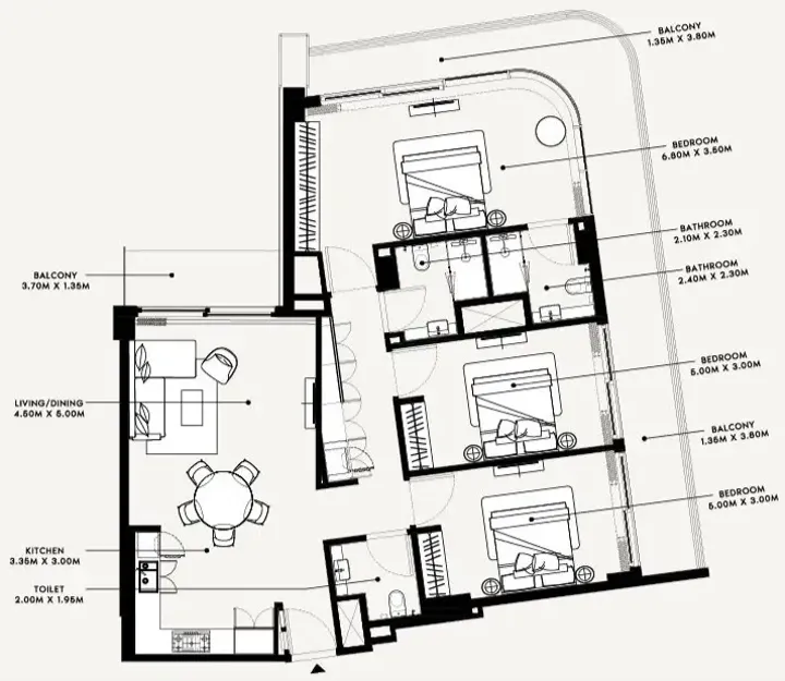 3 BR floor plan