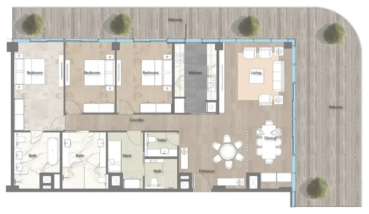 3 BR floor plan