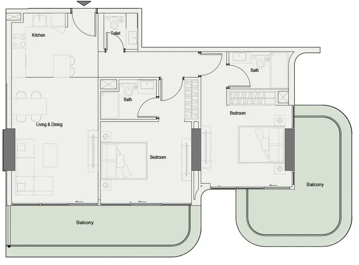 2 BR floor plan