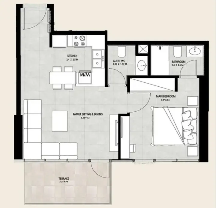1 BR floor plan