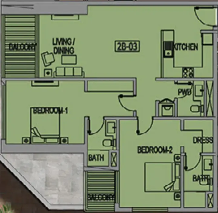 2 BR floor plan