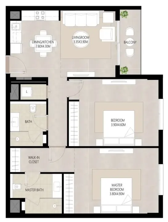 2 BR floor plan