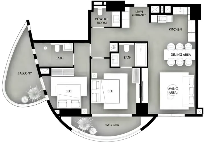 2 BR floor plan