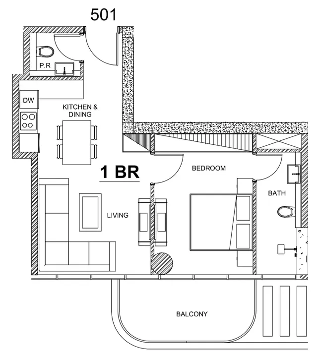1 BR floor plan