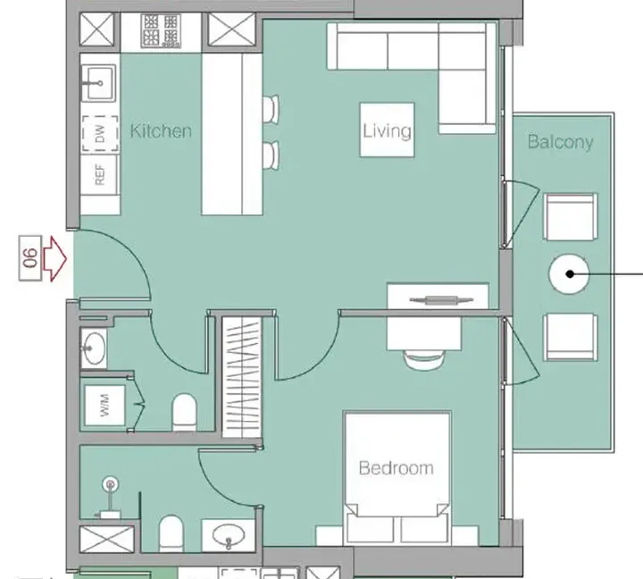 1 BR floor plan