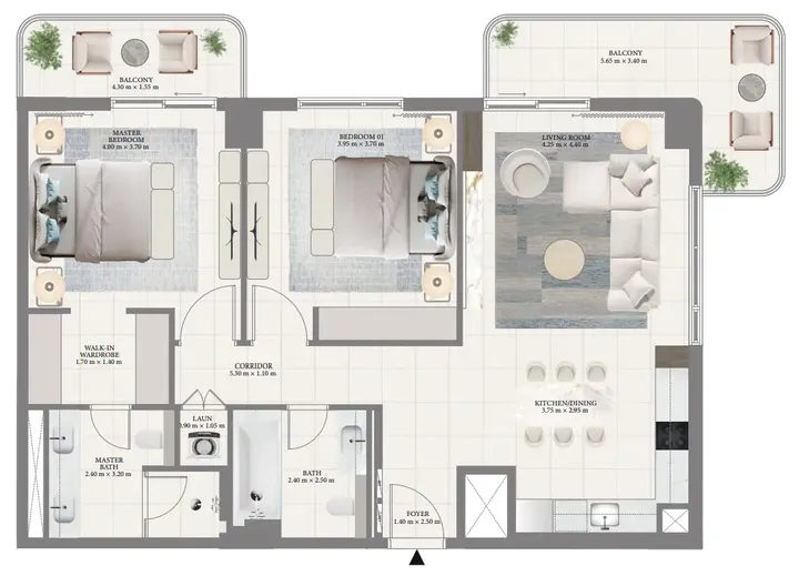 2 BR floor plan