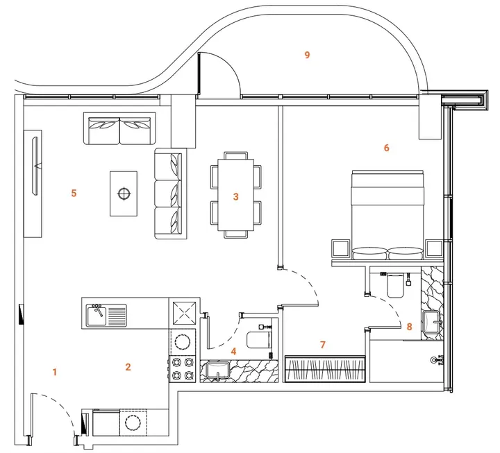 1 BR floor plan