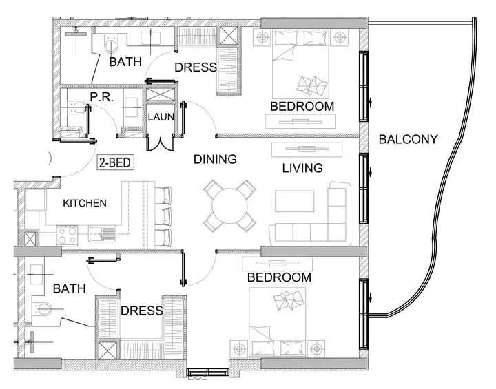 2 BR floor plan