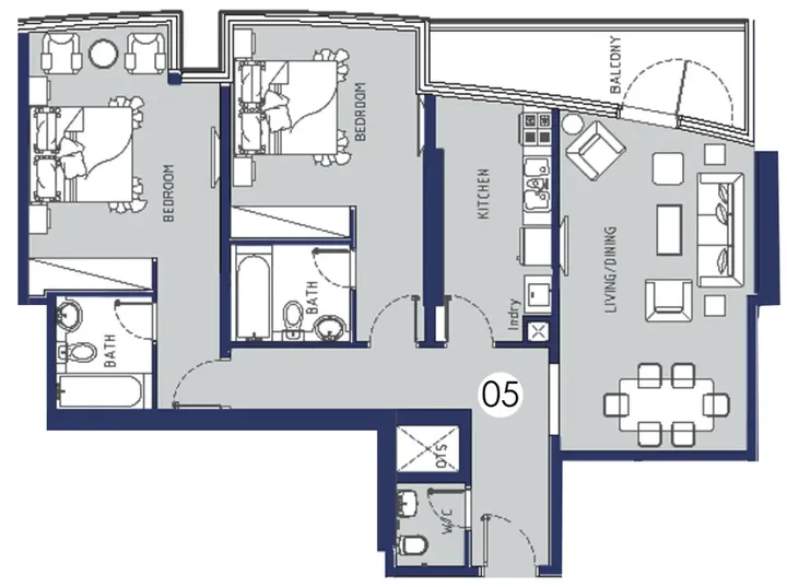 2 BR floor plan