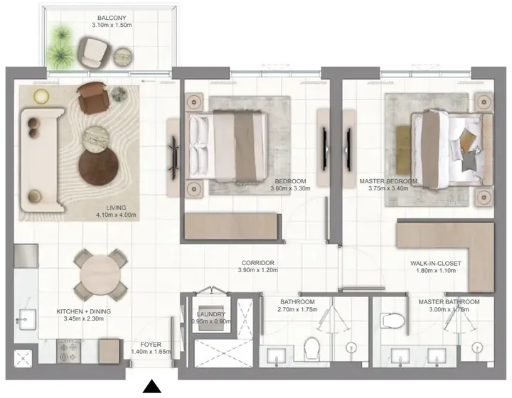 2 BR floor plan