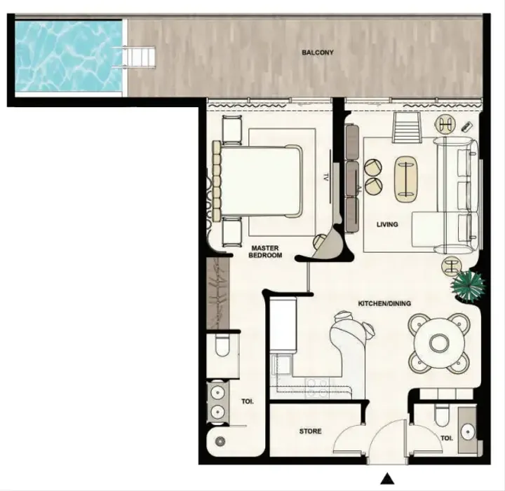 1 BR floor plan