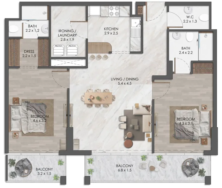 2 BR floor plan