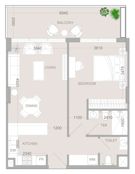 1 BR floor plan