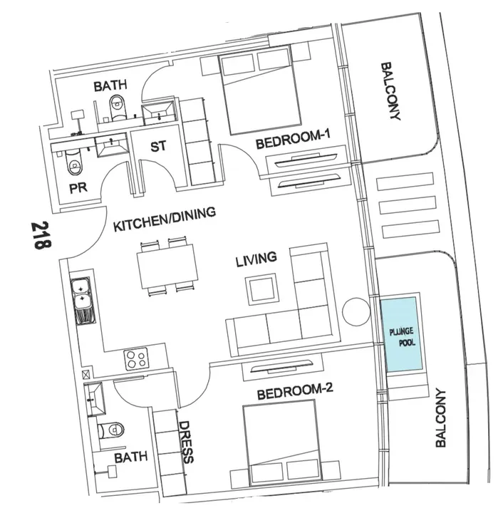 2 BR floor plan
