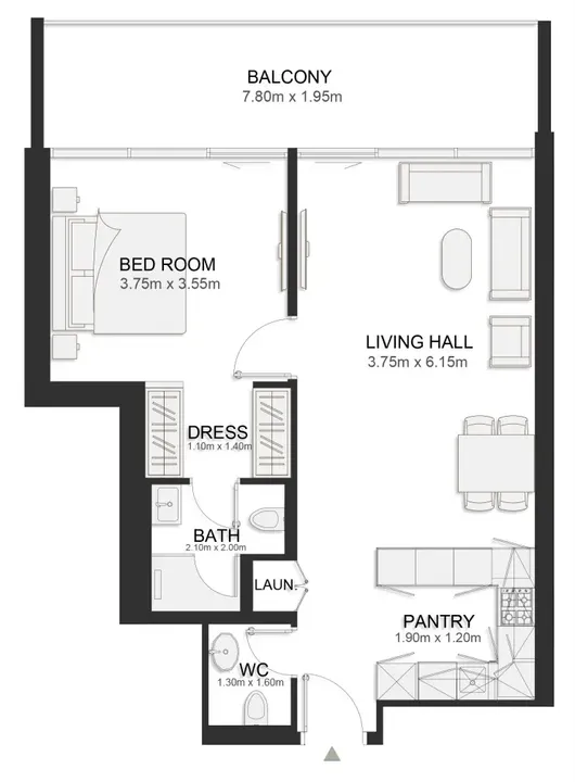 1 BR floor plan