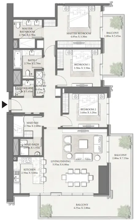 3 BR floor plan