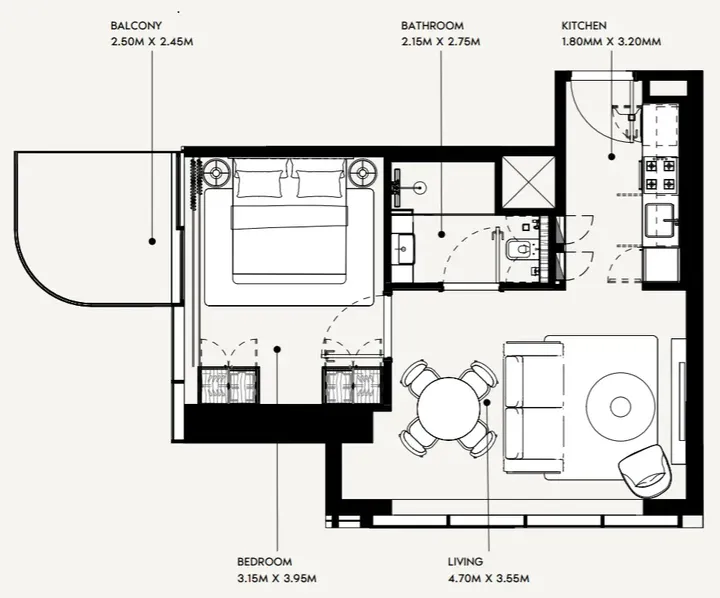 1 BR floor plan