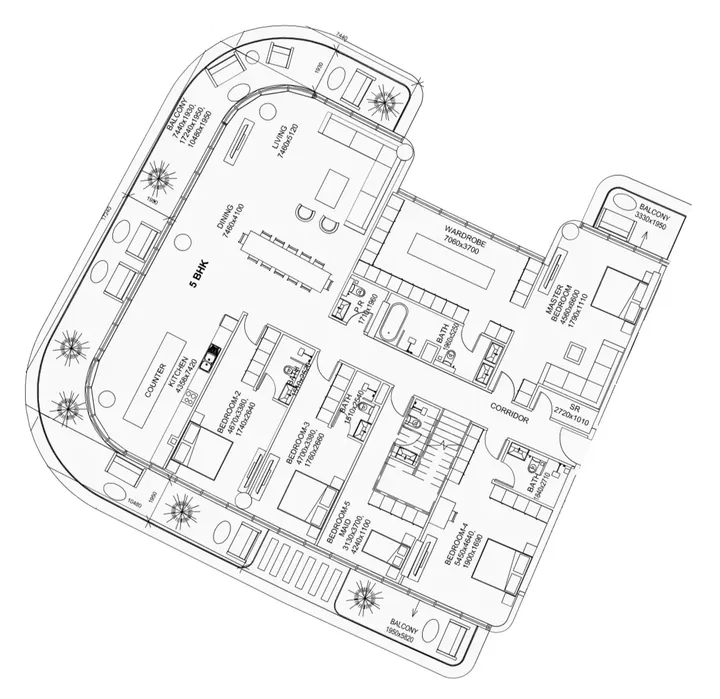 5 BR floor plan