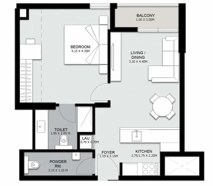 1 BR floor plan