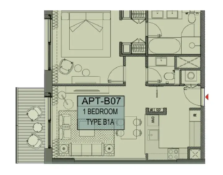 1 BR floor plan