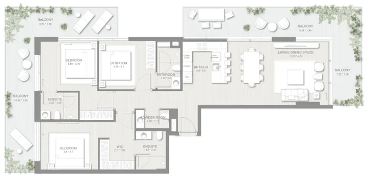 3 BR floor plan