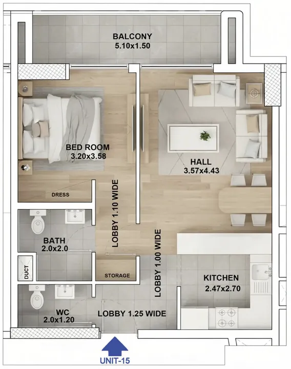 1 BR floor plan