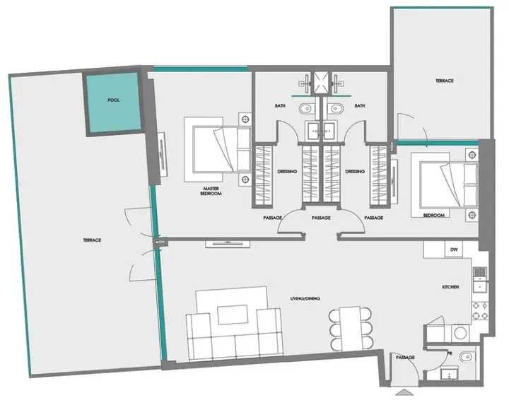 2 BR floor plan