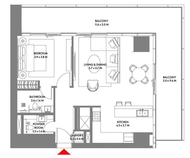 1 BR floor plan