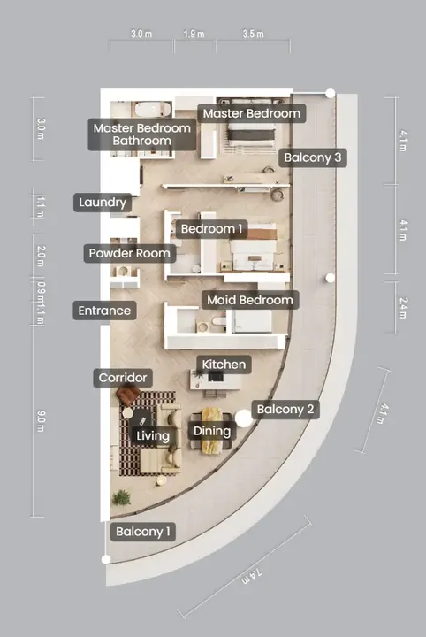 2 BR floor plan