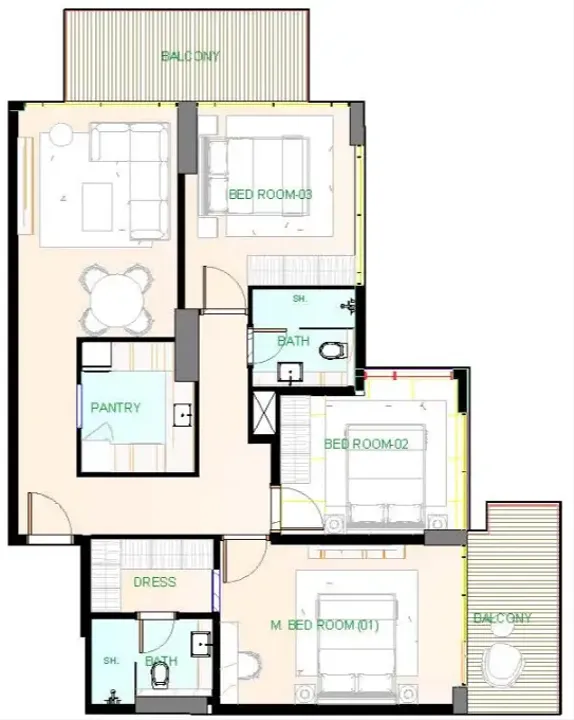 3 BR floor plan