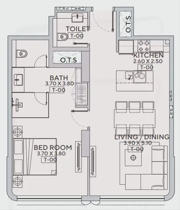 1 BR floor plan