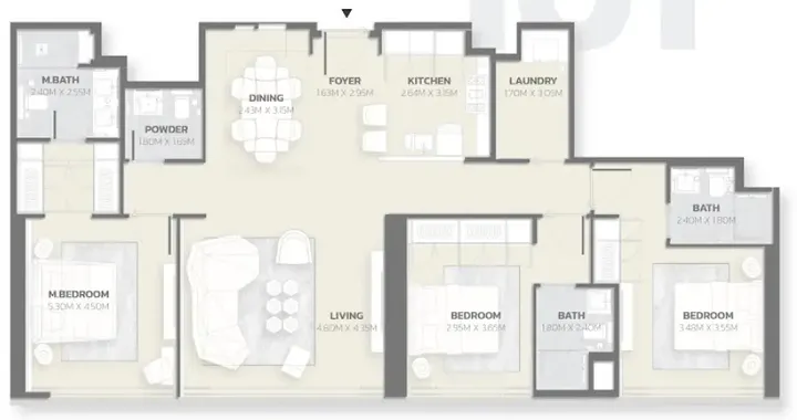 3 BR floor plan