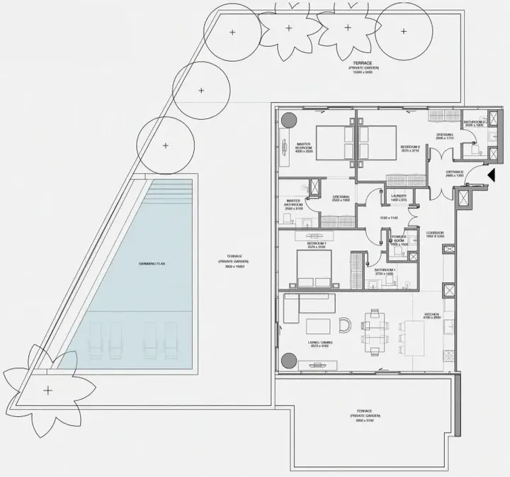 3 BR floor plan