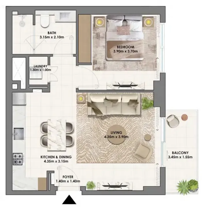 1 BR floor plan