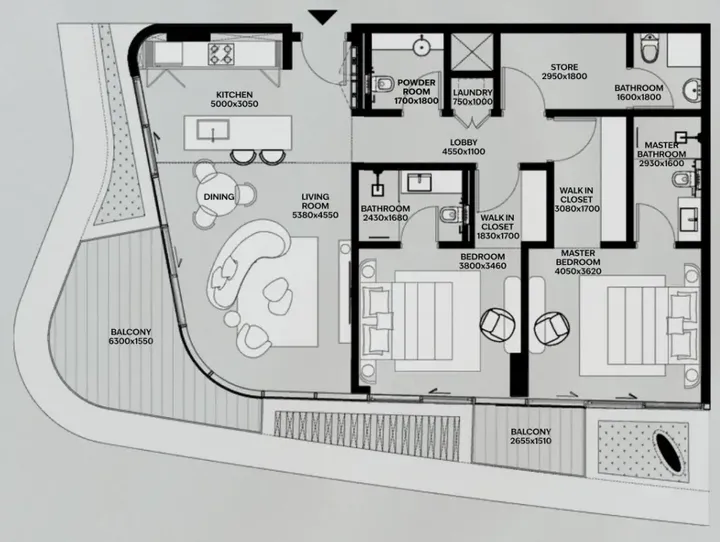 2 BR floor plan