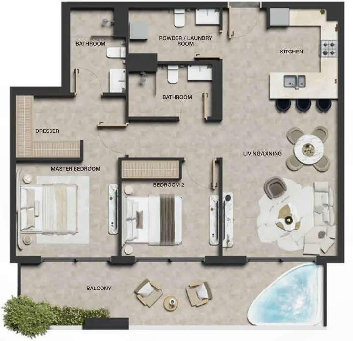 2 BR floor plan
