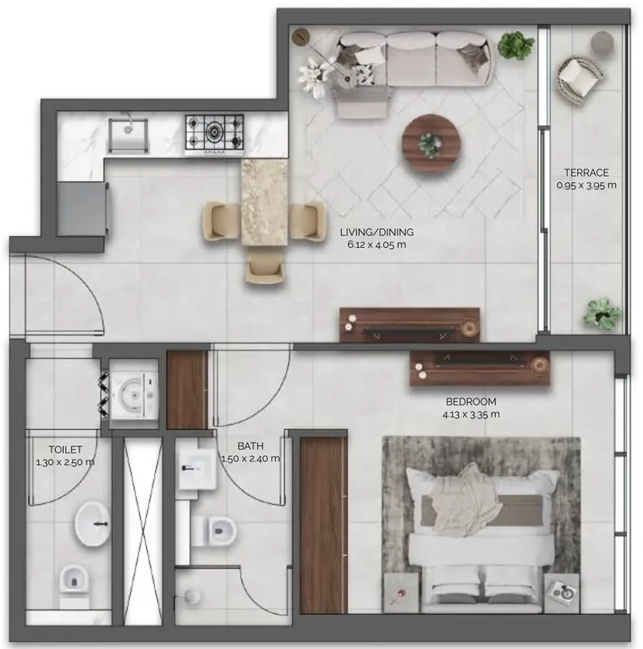 1 BR floor plan