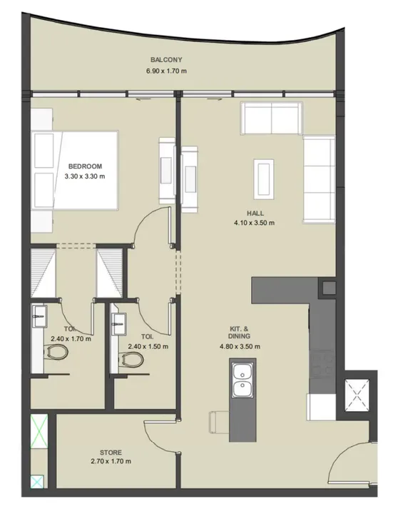 1 BR floor plan
