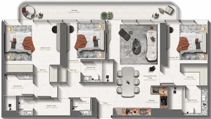 3 BR floor plan
