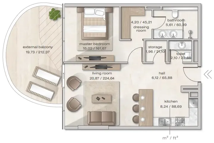 1 BR floor plan