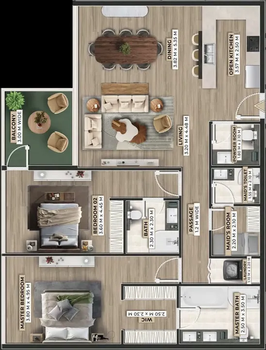 2 BR floor plan