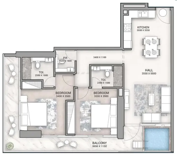 2 BR floor plan
