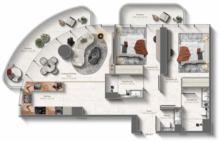 2 BR floor plan