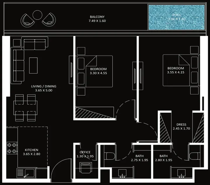2 BR floor plan
