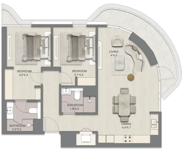 2 BR floor plan
