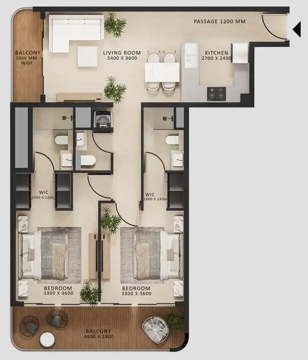 2 BR floor plan