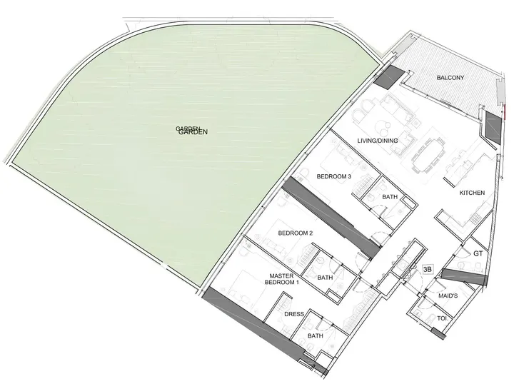 3 BR floor plan