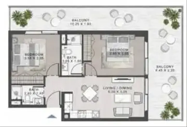 2 BR floor plan