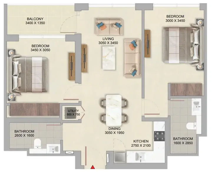 2 BR floor plan
